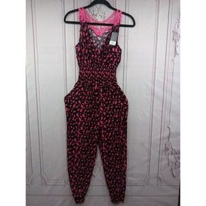 NWT J & W Stretch Pants Jumpsuit 1 Piece Size XL Butterfly Lace Back Smocked EC